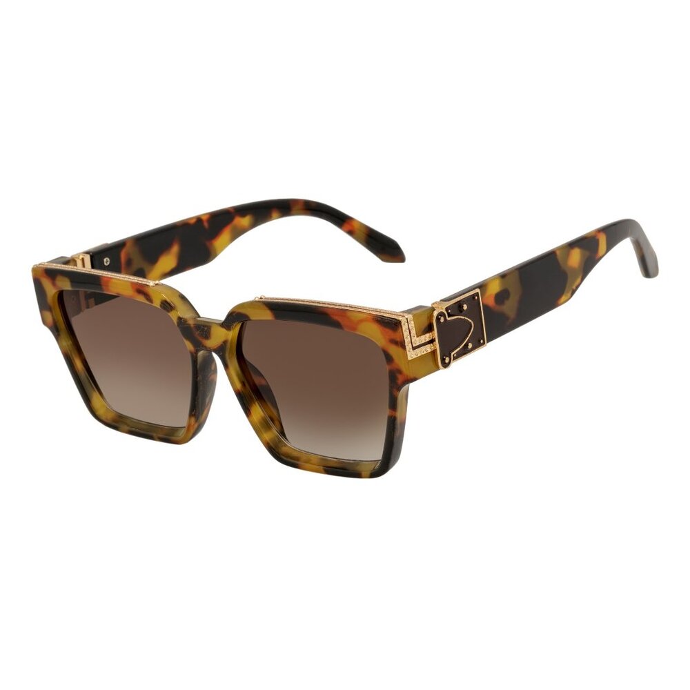 Millionaire High Fashion Metal Accent Square Sunglasses Tortoise-Gold Amber Fade